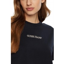 GUESS JEANS SS CN BOXY EMBRO LOGO TEE ΜΠΛΟΥΖΑ ΓΥΝΑΙΚΕΙΑ DARK NAVY