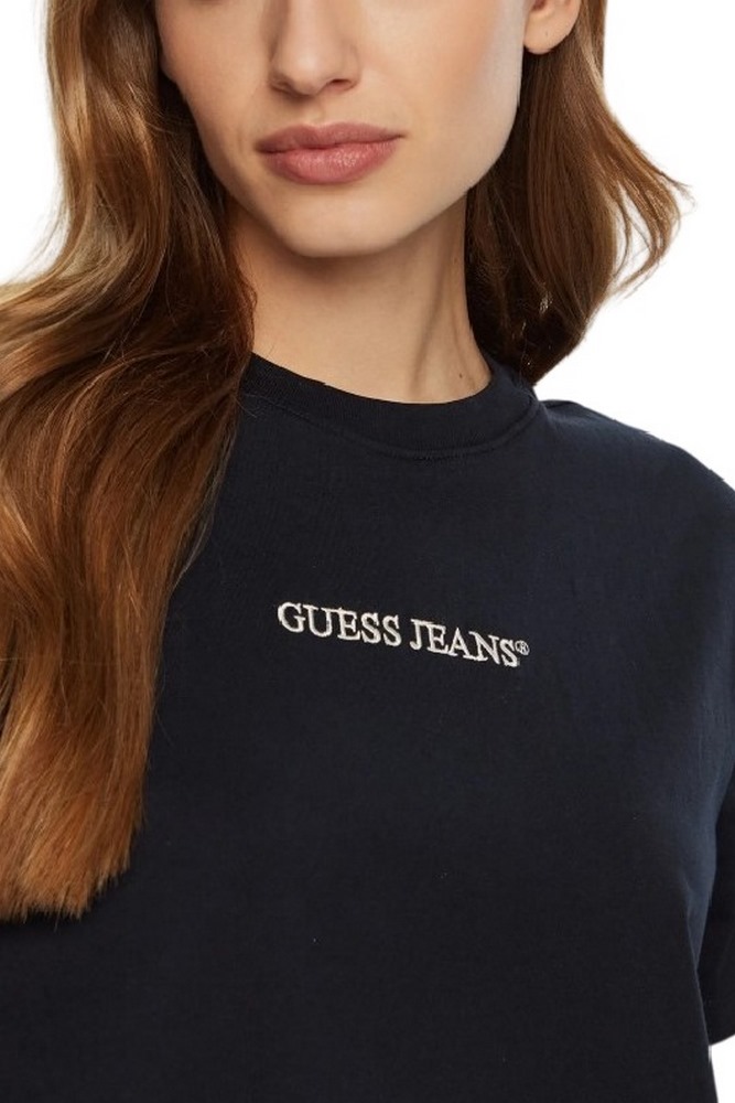 GUESS JEANS SS CN BOXY EMBRO LOGO TEE ΜΠΛΟΥΖΑ ΓΥΝΑΙΚΕΙΑ DARK NAVY