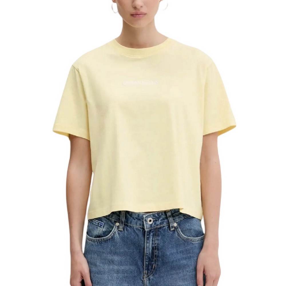 GUESS JEANS SS CN BOXY EMBRO LOGO TEE ΜΠΛΟΥΖΑ ΓΥΝΑΙΚΕΙΑ YELLOW