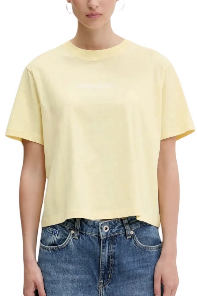 GUESS JEANS SS CN BOXY EMBRO LOGO TEE ΜΠΛΟΥΖΑ ΓΥΝΑΙΚΕΙΑ YELLOW