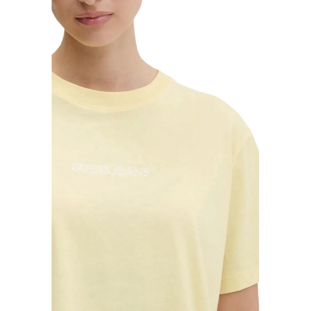 GUESS JEANS SS CN BOXY EMBRO LOGO TEE ΜΠΛΟΥΖΑ ΓΥΝΑΙΚΕΙΑ YELLOW
