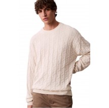 CALVIN KLEIN JEANS LS EASY AOP COTTON CREWNK SWEATE ΜΠΛΟΥΖΑ ΠΛΕΚΤΗ ΑΝΔΡΙΚΗ OFF WHITE