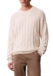 CALVIN KLEIN JEANS EASY AOP COTTON CREWNK SWEATER ΜΠΛΟΥΖΑ ΠΛΕΚΤΗ ΑΝΔΡΙΚΗ OFF WHITE