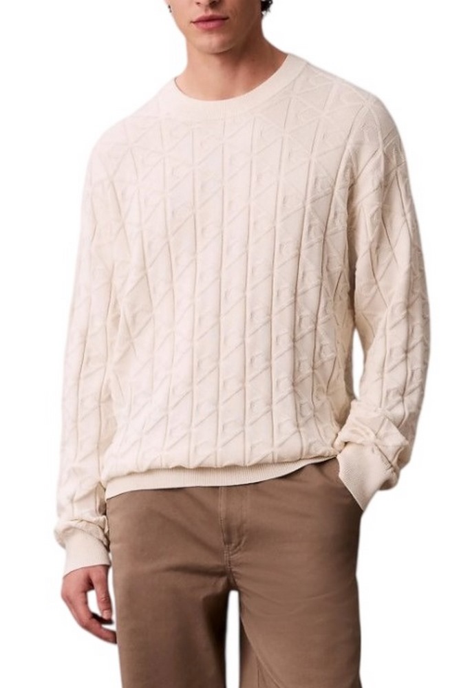 CALVIN KLEIN JEANS LS EASY AOP COTTON CREWNK SWEATE ΜΠΛΟΥΖΑ ΠΛΕΚΤΗ ΑΝΔΡΙΚΗ OFF WHITE