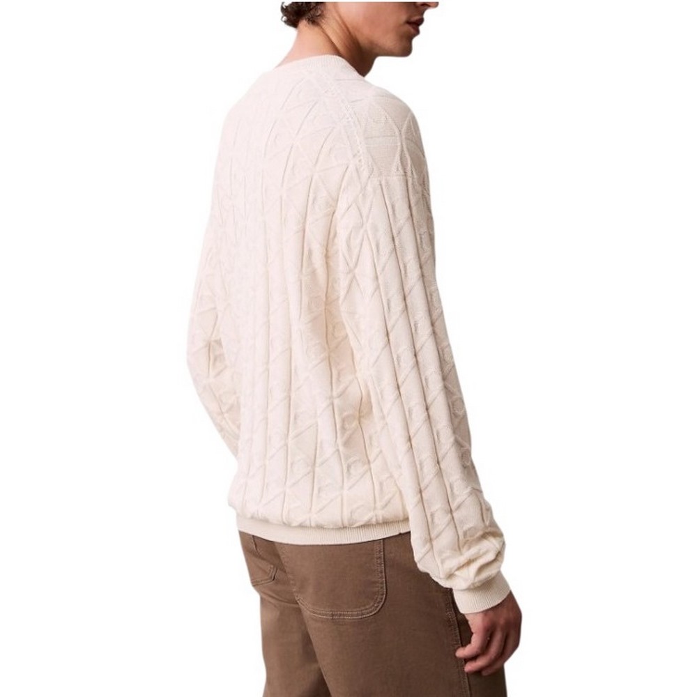 CALVIN KLEIN JEANS LS EASY AOP COTTON CREWNK SWEATE ΜΠΛΟΥΖΑ ΠΛΕΚΤΗ ΑΝΔΡΙΚΗ OFF WHITE