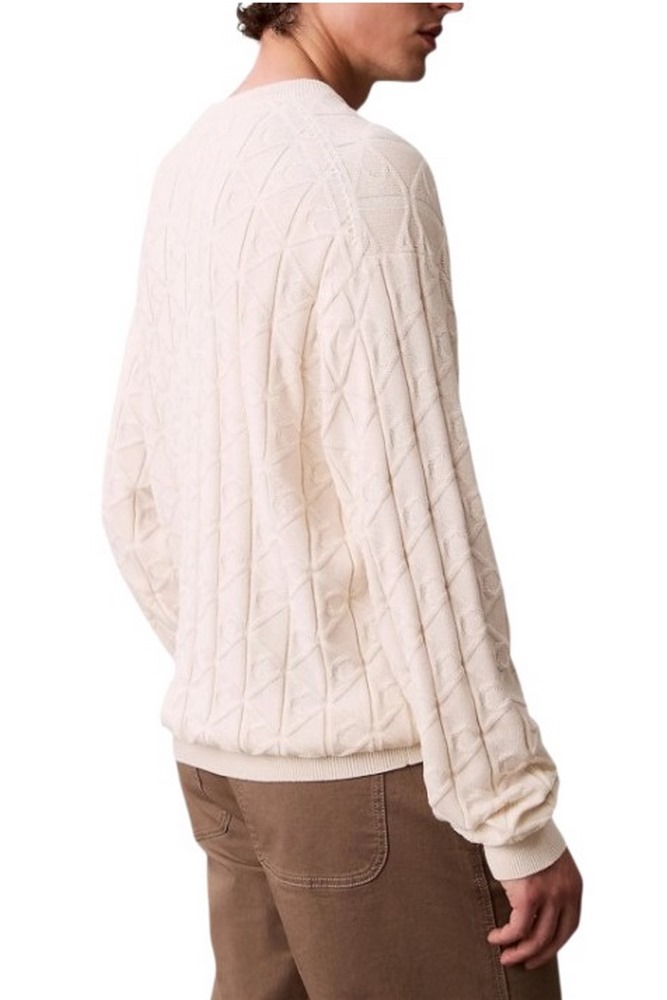 CALVIN KLEIN JEANS LS EASY AOP COTTON CREWNK SWEATE ΜΠΛΟΥΖΑ ΠΛΕΚΤΗ ΑΝΔΡΙΚΗ OFF WHITE