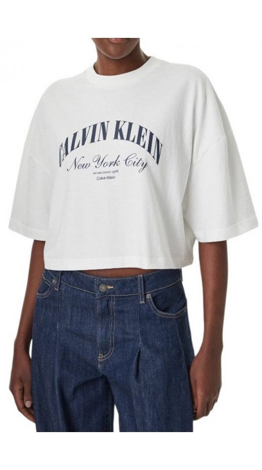 CALVIN KLEIN JEANS CROPPED BOXY HERITAGE CREST T-SHIRT ΜΠΛΟΥΖΑ ΓΥΝΑΙΚΕΙΑ BRIGHT WHITE