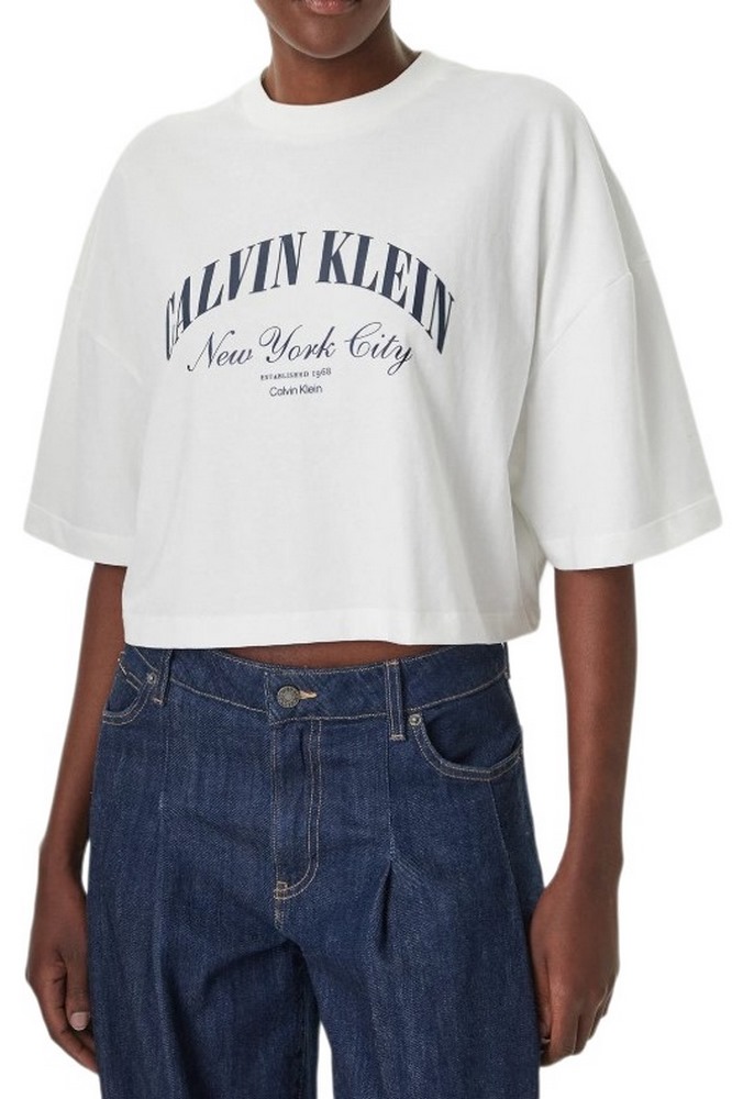 CALVIN KLEIN JEANS CROPPED BOXY HERITAGE CREST T-SHIRT ΜΠΛΟΥΖΑ ΓΥΝΑΙΚΕΙΑ BRIGHT WHITE