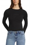 GUESS JEANS  LS CN SLIM LOGO EMB TEE ΜΠΛΟΥΖΑ ΓΥΝΑΙΚΕΙΑ BLACK