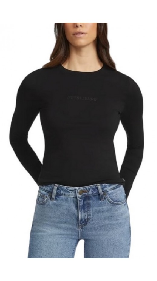 GUESS JEANS  LS CN SLIM LOGO EMB TEE ΜΠΛΟΥΖΑ ΓΥΝΑΙΚΕΙΑ BLACK