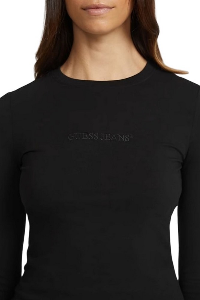 GUESS JEANS  LS CN SLIM LOGO EMB TEE ΜΠΛΟΥΖΑ ΓΥΝΑΙΚΕΙΑ BLACK