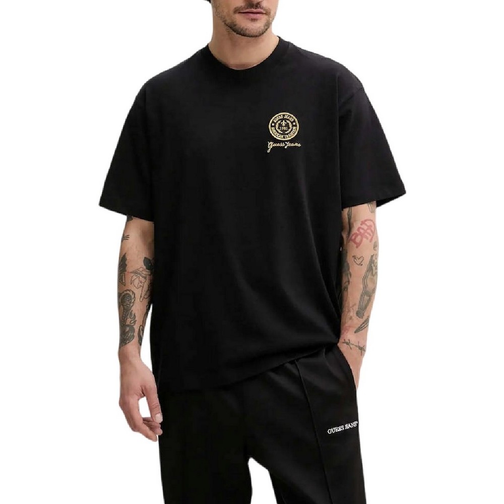 GUESS JEANS SS CN OS EMBROIDE ΜΠΛΟΥΖΑ ΑΝΔΡΙΚΗ BLACK