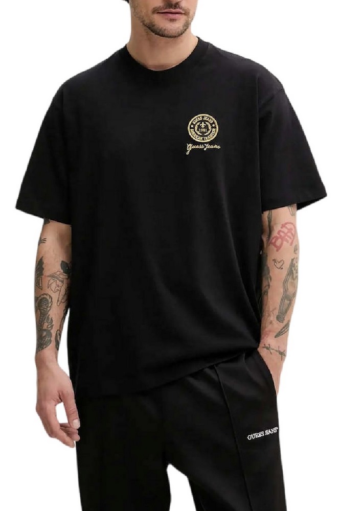 GUESS JEANS SS CN OS EMBROIDE ΜΠΛΟΥΖΑ ΑΝΔΡΙΚΗ BLACK