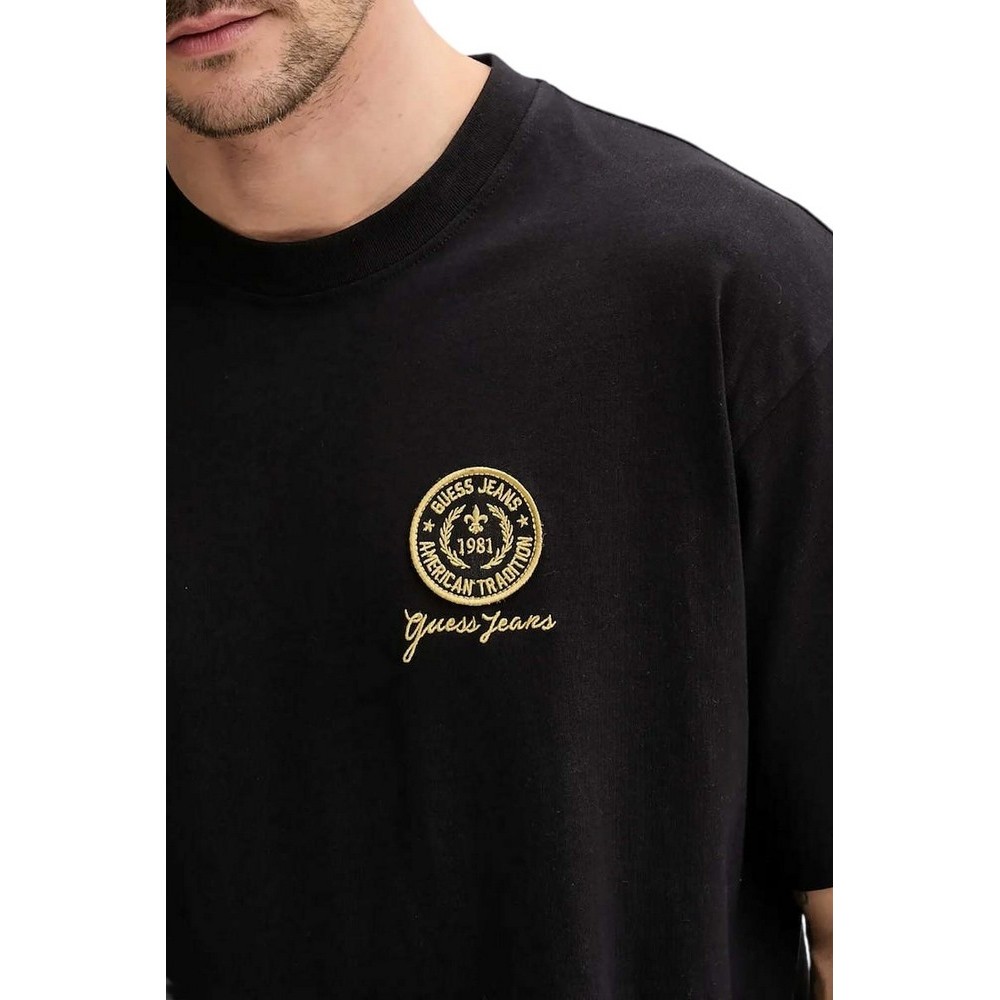 GUESS JEANS SS CN OS EMBROIDE ΜΠΛΟΥΖΑ ΑΝΔΡΙΚΗ BLACK
