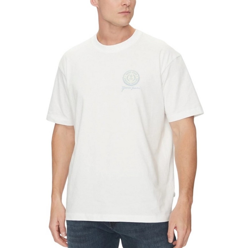 GUESS JEANS SS CN OS EMBROIDE ΜΠΛΟΥΖΑ ΑΝΔΡΙΚΗ WHITE