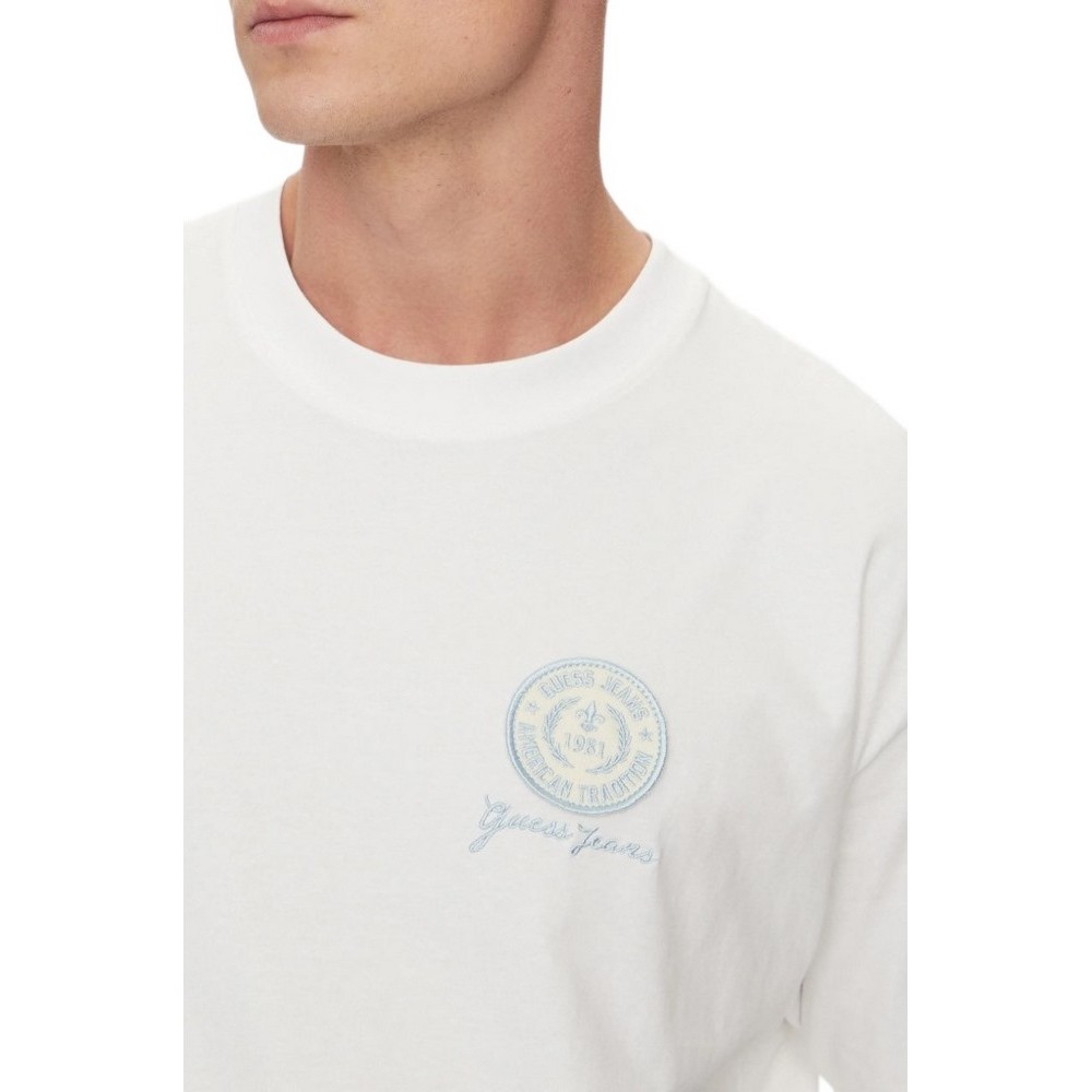 GUESS JEANS SS CN OS EMBROIDE ΜΠΛΟΥΖΑ ΑΝΔΡΙΚΗ WHITE