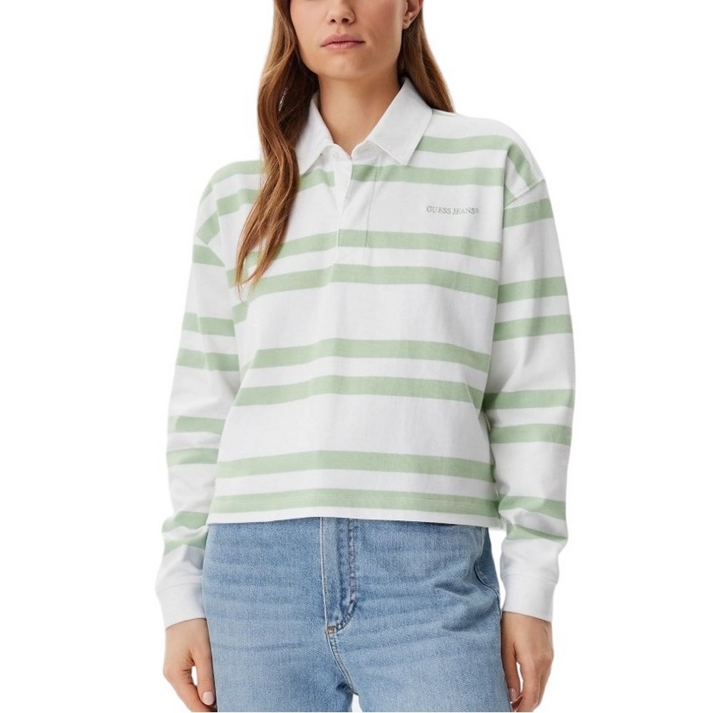 GUESS JEANS LS RUGBY POLO SHIRT ΜΠΛΟΥΖΑ ΓΥΝΑΙΚΕΙΑ GREEN