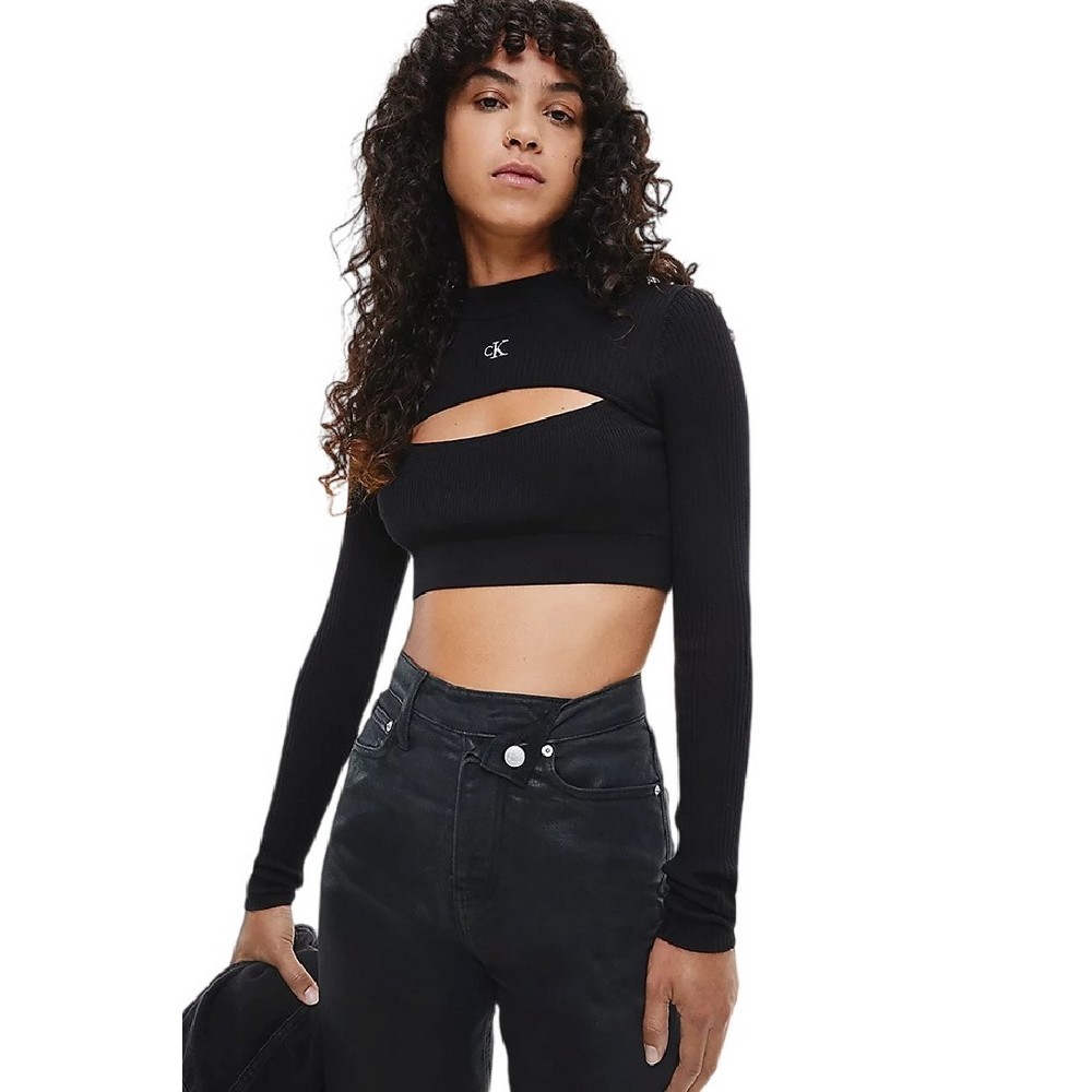CALVIN KLEIN JEANS CUT OUT NECKLINE SWEATER ΜΠΛΟΥΖΑ ΓΥΝΑΙΚΕΙΑ BLACK