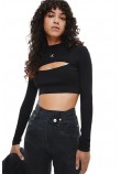 CALVIN KLEIN JEANS CUT OUT NECKLINE SWEATER ΜΠΛΟΥΖΑ ΓΥΝΑΙΚΕΙΑ BLACK