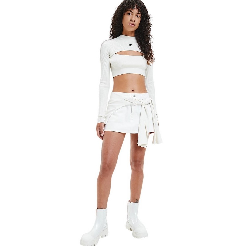 CALVIN KLEIN JEANS CUT OUT NECKLINE SWEATER ΜΠΛΟΥΖΑ ΓΥΝΑΙΚΕΙΑ ECRU