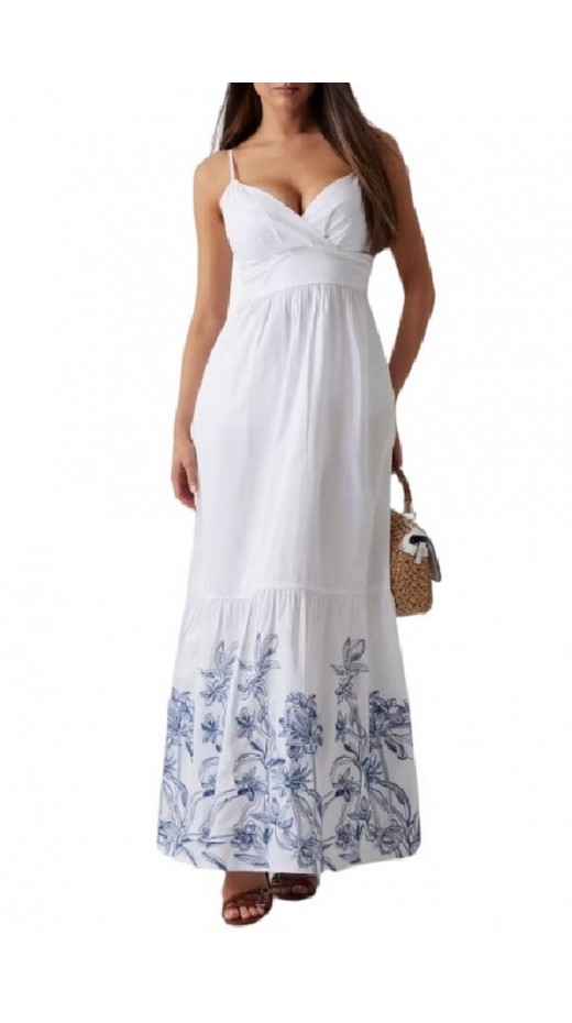 GUESS BLANCHE PLACE EMBRO LONG DRESS ΦΟΡΕΜΑ ΓΥΝΑΙΚΕΙΟ WHITE