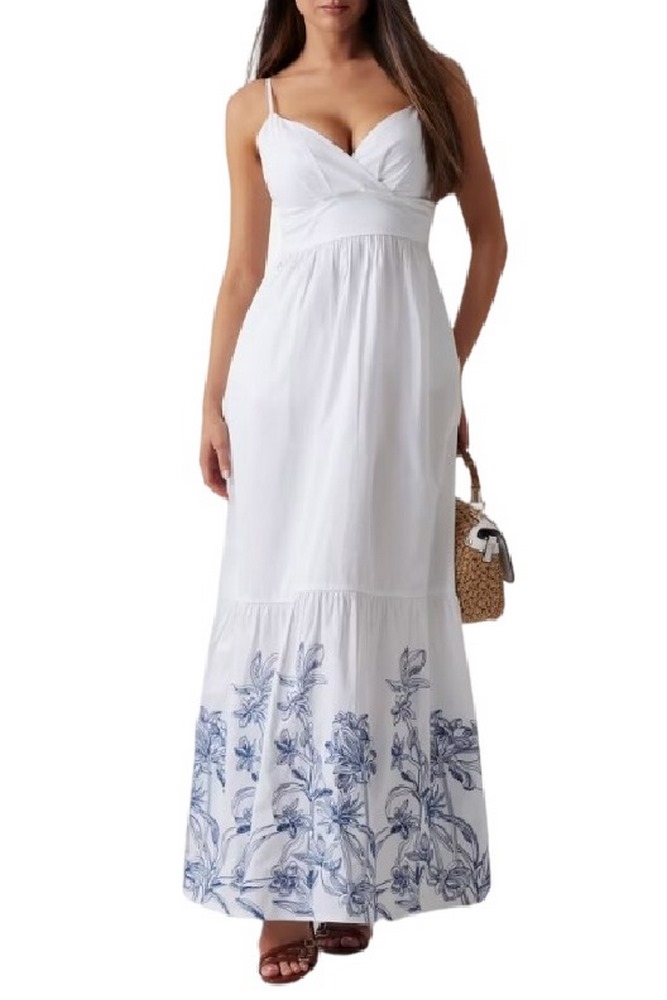 GUESS BLANCHE PLACE EMBRO LONG DRESS ΦΟΡΕΜΑ ΓΥΝΑΙΚΕΙΟ WHITE