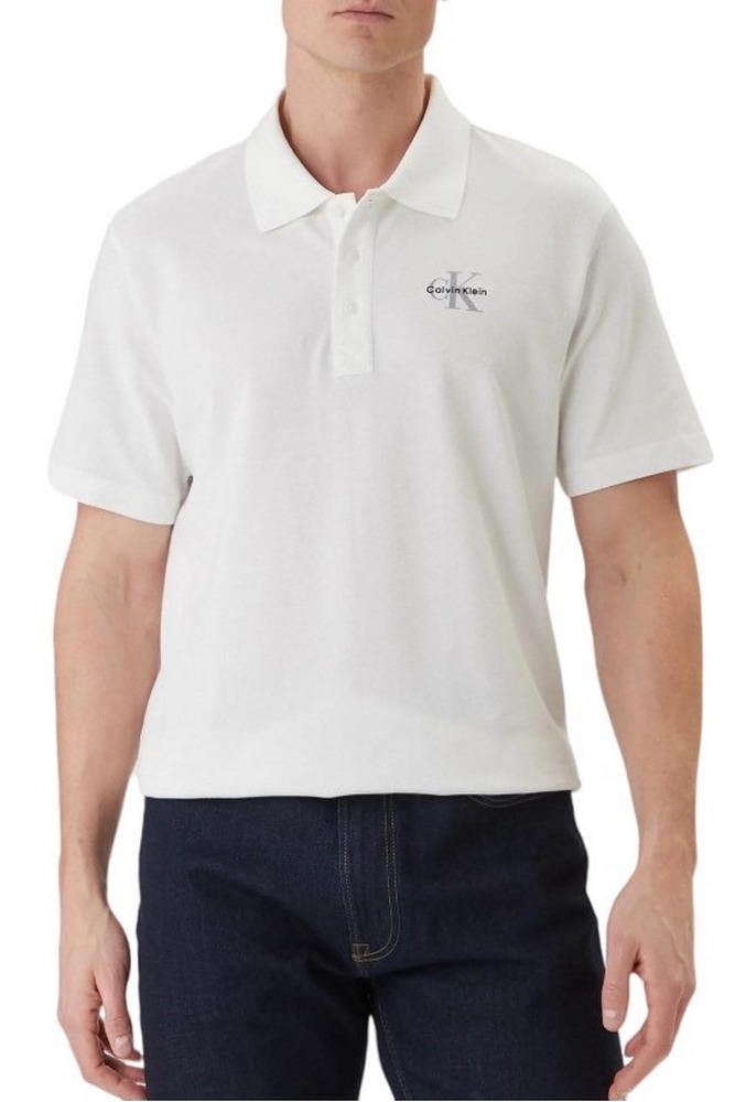 CALVIN KLEIN JEANS EASY MONOLOGO CASUAL PIQUE T-SHIRT ΜΠΛΟΥΖΑ ΑΝΔΡΙΚΗ BRIGHT WHITE