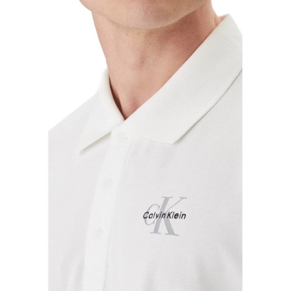 CALVIN KLEIN JEANS EASY MONOLOGO CASUAL PIQUE T-SHIRT ΜΠΛΟΥΖΑ ΑΝΔΡΙΚΗ BRIGHT WHITE
