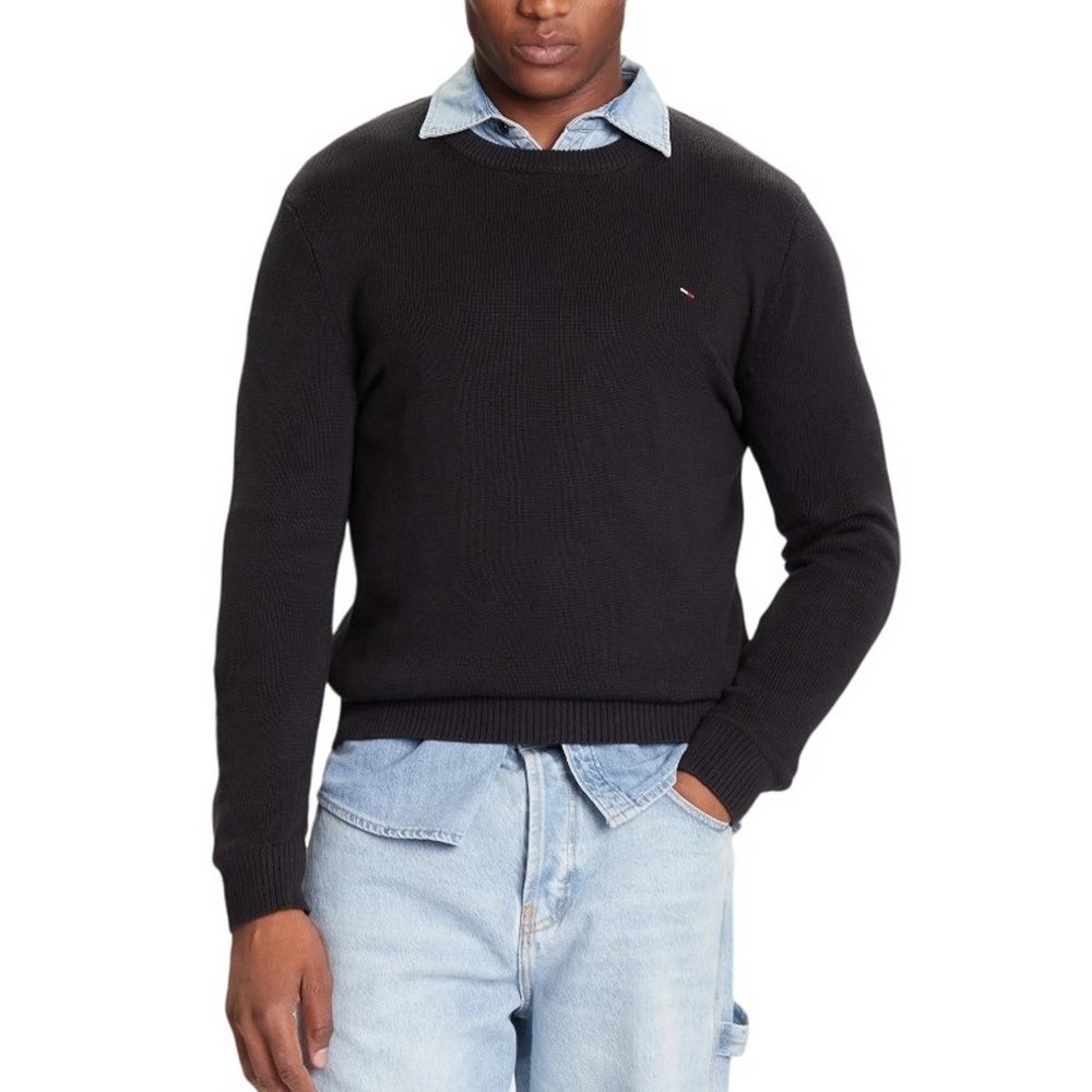 TOMMY JEANS SLIM ESS SWEATER EXT ΜΠΛΟΥΖΑ ΠΛΕΚΤΗ ΑΝΔΡΙΚΗ BLACK