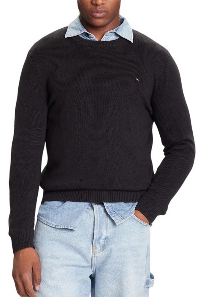 TOMMY JEANS SLIM ESS SWEATER EXT ΜΠΛΟΥΖΑ ΠΛΕΚΤΗ ΑΝΔΡΙΚΗ BLACK