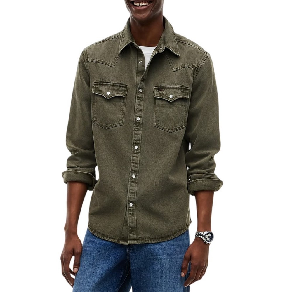 TOMMY JEANS REG WASHED WESTERN SHIRT ΠΟΥΚΑΜΙΣΟ ΑΝΔΡΙΚΟ OLIVE