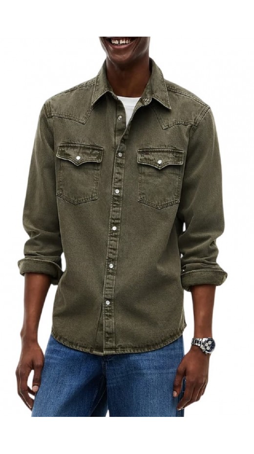 TOMMY JEANS REG WASHED WESTERN SHIRT ΠΟΥΚΑΜΙΣΟ ΑΝΔΡΙΚΟ OLIVE