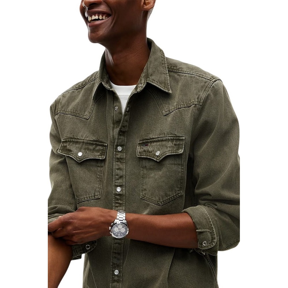TOMMY JEANS REG WASHED WESTERN SHIRT ΠΟΥΚΑΜΙΣΟ ΑΝΔΡΙΚΟ OLIVE