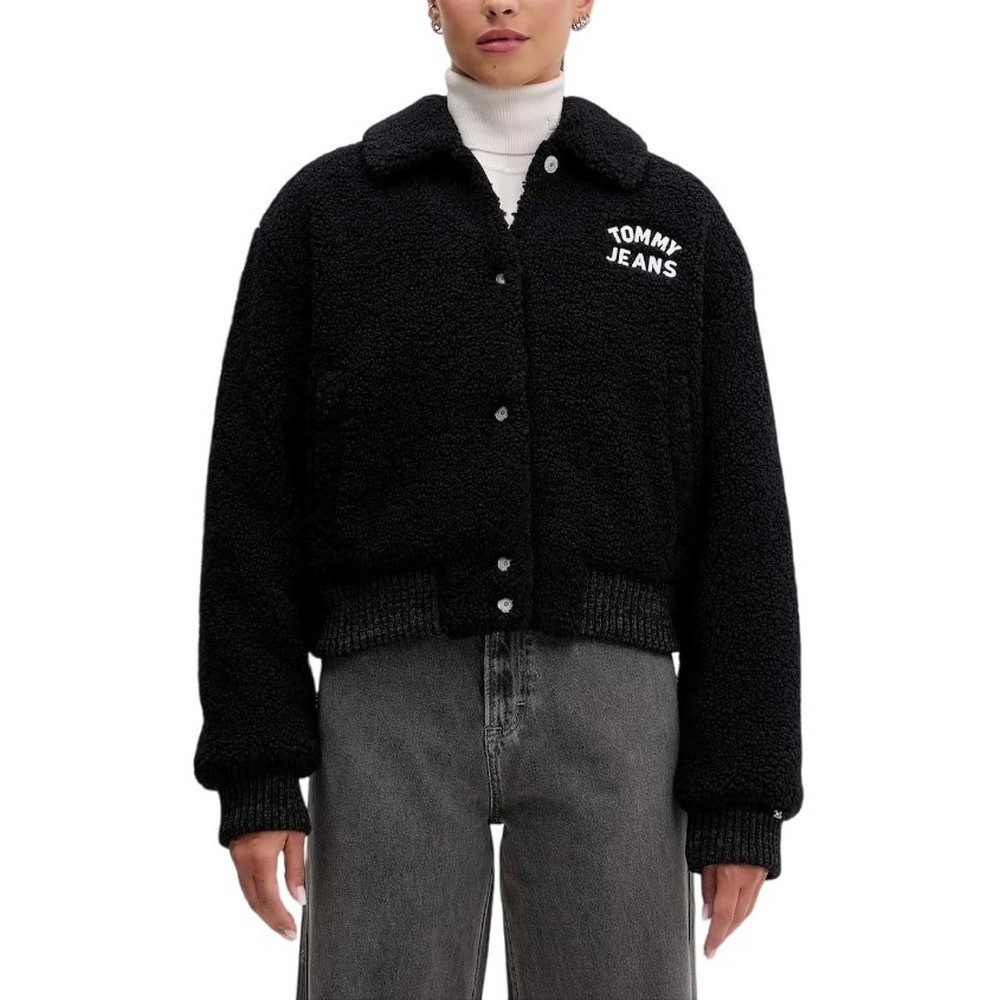 TOMMY JEANS TEDDY VARSITY BOMBER ΜΠΟΥΦΑΝ ΓΥΝΑΙΚΕΙΟ BLACK