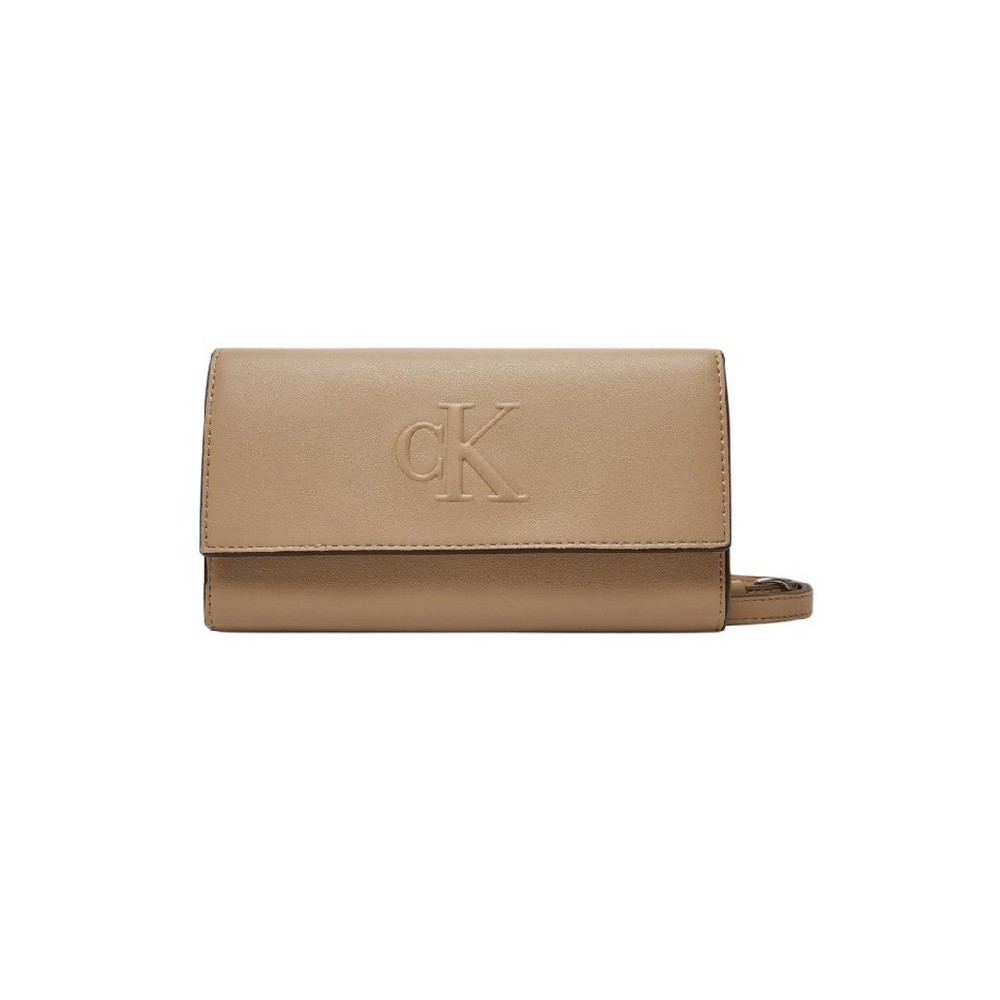 CALVIN KLEIN JEANS SCULPTED LONG FOLD STRAP WALLET ΠΟΡΤΟΦΟΛΙ ΓΥΝΑΙΚΕΙΟ BEIGE