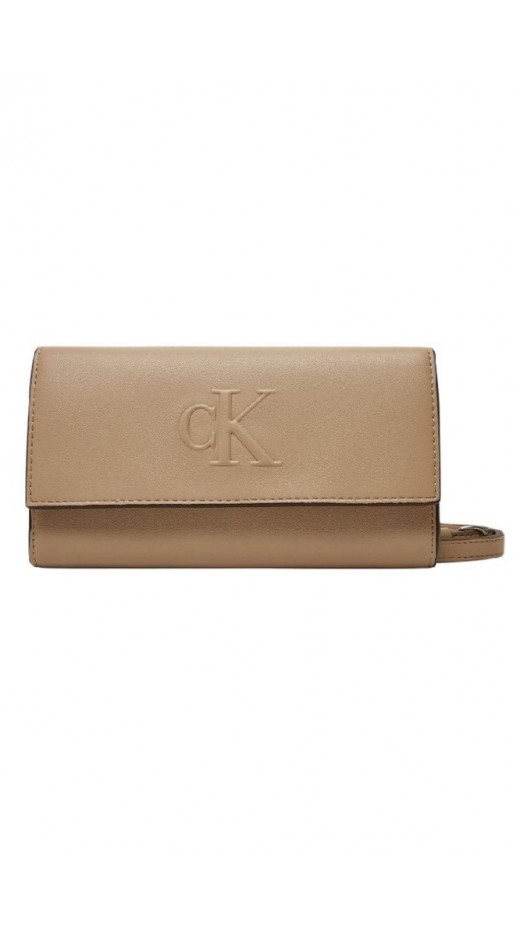 CALVIN KLEIN JEANS SCULPTED LONG FOLD STRAP WALLET ΠΟΡΤΟΦΟΛΙ ΓΥΝΑΙΚΕΙΟ BEIGE