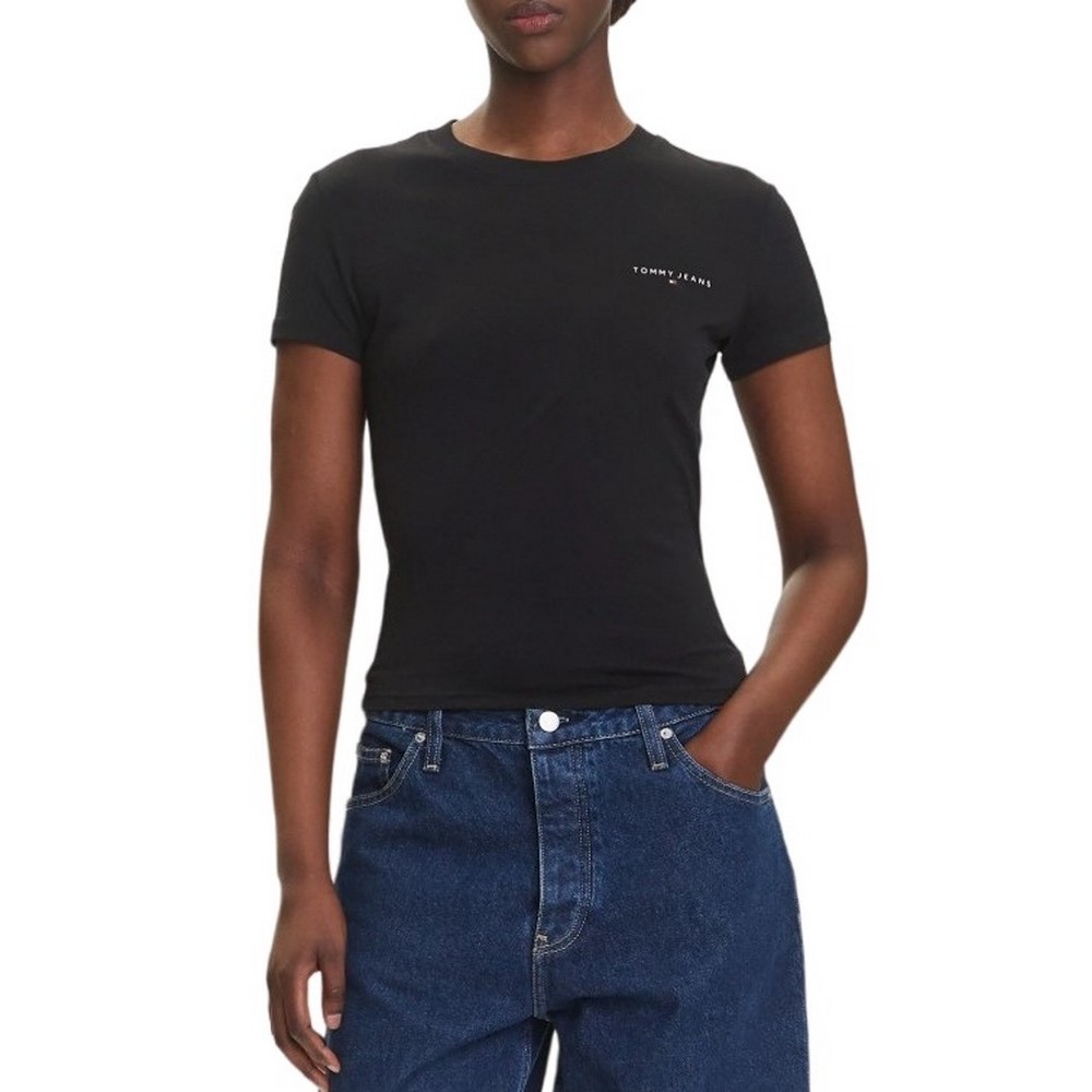 TOMMY JEANS SLIM LINEAR SS TEE EXT T-SHIRT ΜΠΛΟΥΖΑ ΓΥΝΑΙΚΕΙΑ BLACK