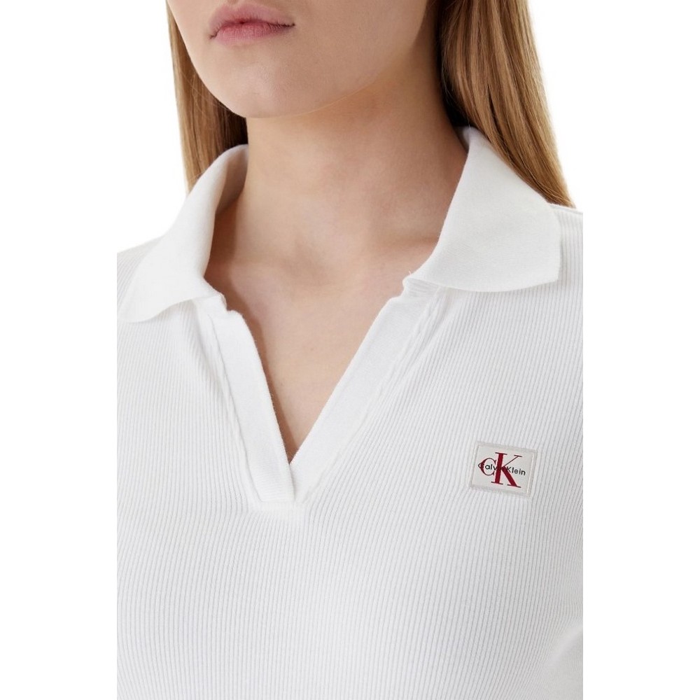 CALVIN KLEIN JEANS LS WOVEN LABEL 2X2 RIB JOHNNY CO ΜΠΛΟΥΖΑ ΓΥΝΑΙΚΕΙΑ WHITE