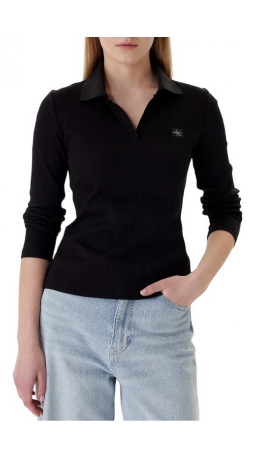 CALVIN KLEIN JEANS LS WOVEN LABEL 2X2 RIB JOHNNY CO ΜΠΛΟΥΖΑ ΓΥΝΑΙΚΕΙΑ BLACK