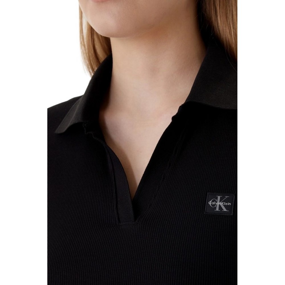 CALVIN KLEIN JEANS LS WOVEN LABEL 2X2 RIB JOHNNY CO ΜΠΛΟΥΖΑ ΓΥΝΑΙΚΕΙΑ BLACK