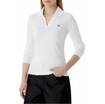 CALVIN KLEIN JEANS LS WOVEN LABEL 2X2 RIB JOHNNY CO ΜΠΛΟΥΖΑ ΓΥΝΑΙΚΕΙΑ WHITE