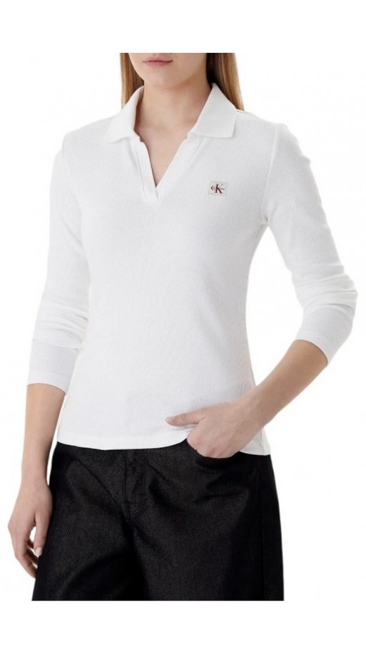 CALVIN KLEIN JEANS LS WOVEN LABEL 2X2 RIB JOHNNY CO ΜΠΛΟΥΖΑ ΓΥΝΑΙΚΕΙΑ WHITE