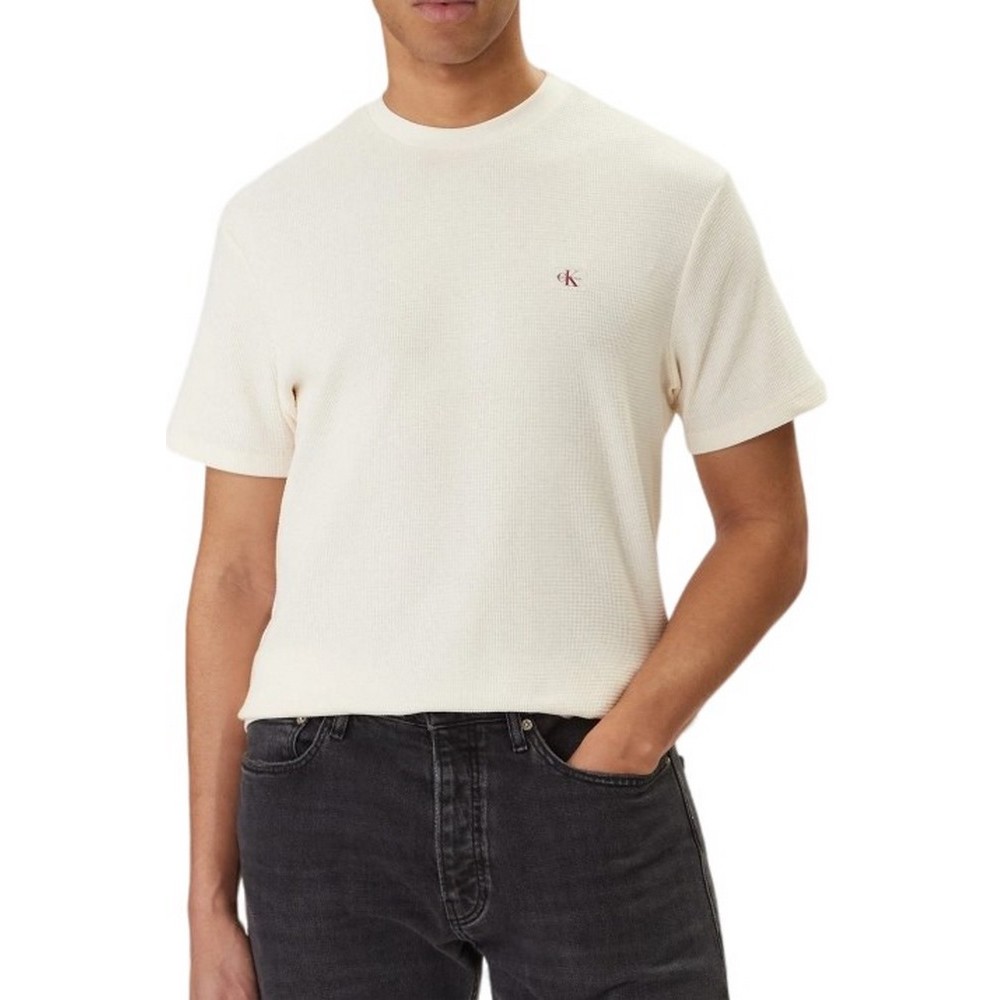 CALVIN KLEIN JEANS SS WAFFLE BADGE CREWNK T-SHIRT ΑΝΔΡΙΚΟ ECRU