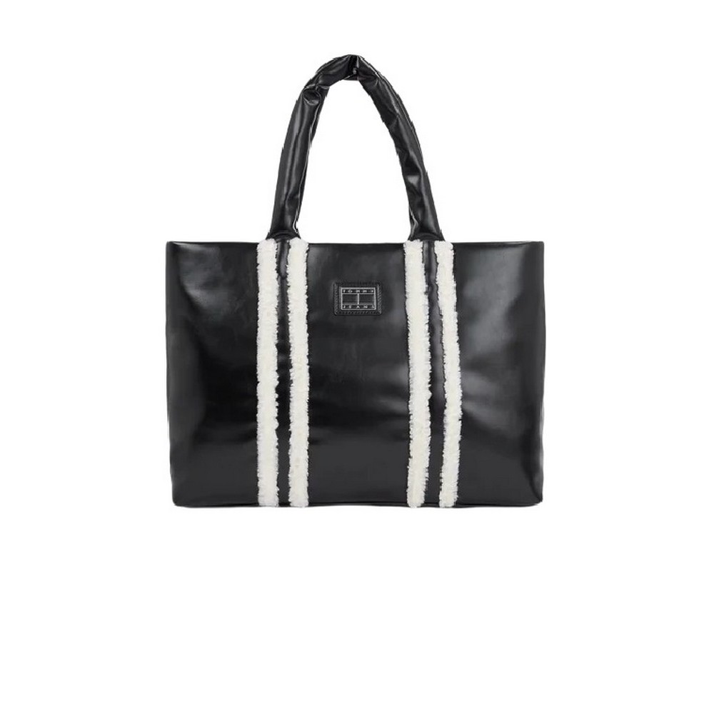 TOMMY HILFIGER TJW COSY UP MED TOTE SHERPA ΤΣΑΝΤΑ ΓΥΝΑΙΚΕΙΑ BLACK