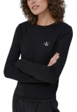 CALVIN KLEIN WOVEN LABEL RIB LONG SLEEVE ΜΠΟΛΟΥΖΑ ΓΥΝΑΙΚΕΙΑ BLACK