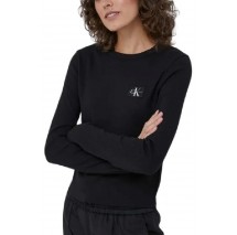 CALVIN KLEIN WOVEN LABEL RIB LONG SLEEVE ΜΠΟΛΟΥΖΑ ΓΥΝΑΙΚΕΙΑ BLACK