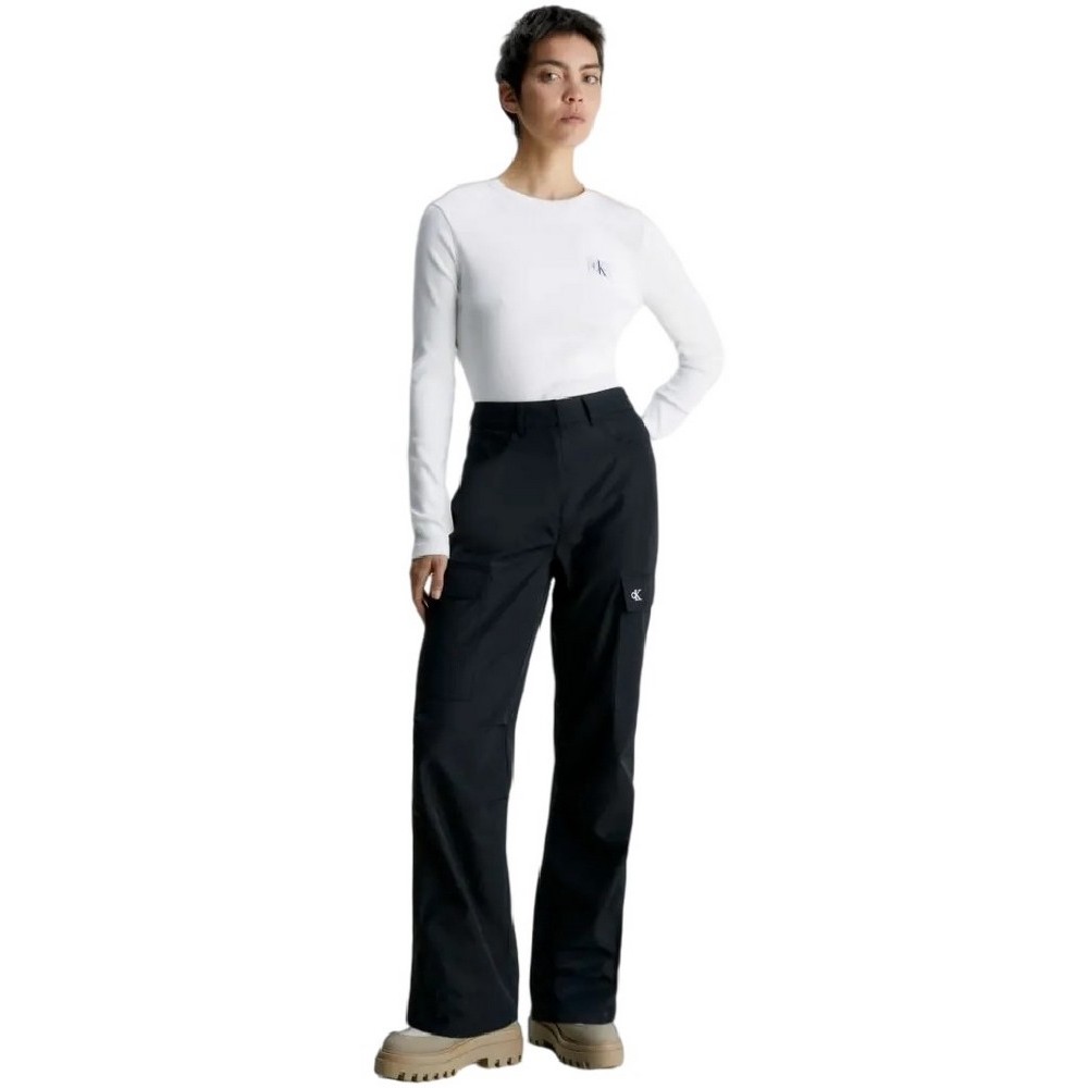 CALVIN KLEIN WOVEN LABEL RIB LONG SLEEVE ΜΠΟΛΟΥΖΑ ΓΥΝΑΙΚΕΙΑ WHITE