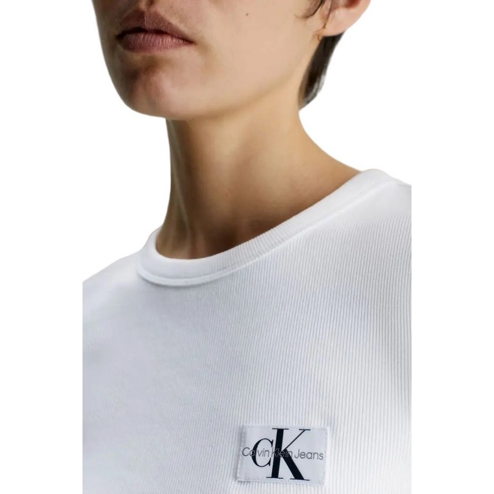 CALVIN KLEIN WOVEN LABEL RIB LONG SLEEVE ΜΠΟΛΟΥΖΑ ΓΥΝΑΙΚΕΙΑ WHITE