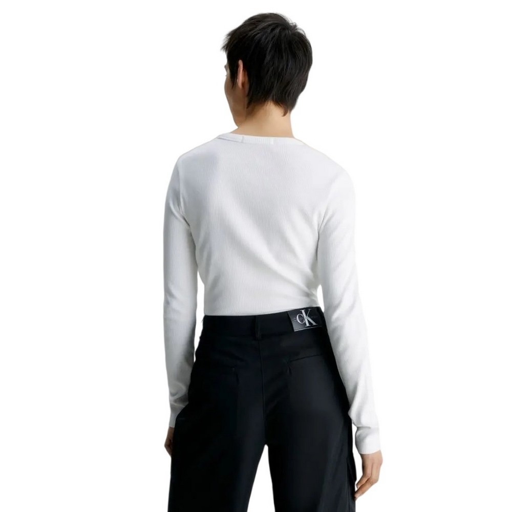 CALVIN KLEIN WOVEN LABEL RIB LONG SLEEVE ΜΠΟΛΟΥΖΑ ΓΥΝΑΙΚΕΙΑ WHITE