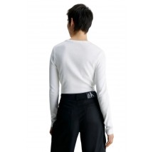 CALVIN KLEIN WOVEN LABEL RIB LONG SLEEVE ΜΠΟΛΟΥΖΑ ΓΥΝΑΙΚΕΙΑ WHITE
